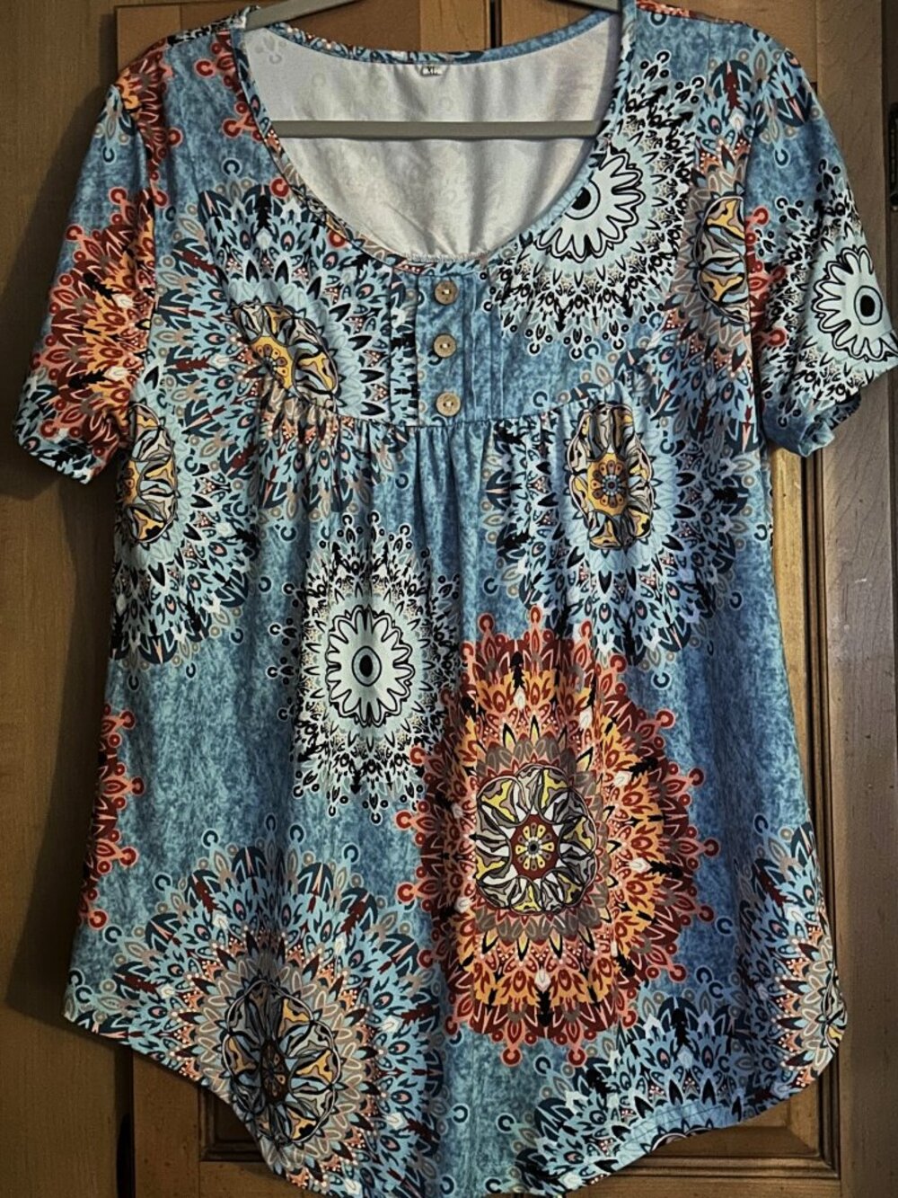 Colorful Floral Pleated Top XL